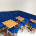 blue fixed seating for sports club